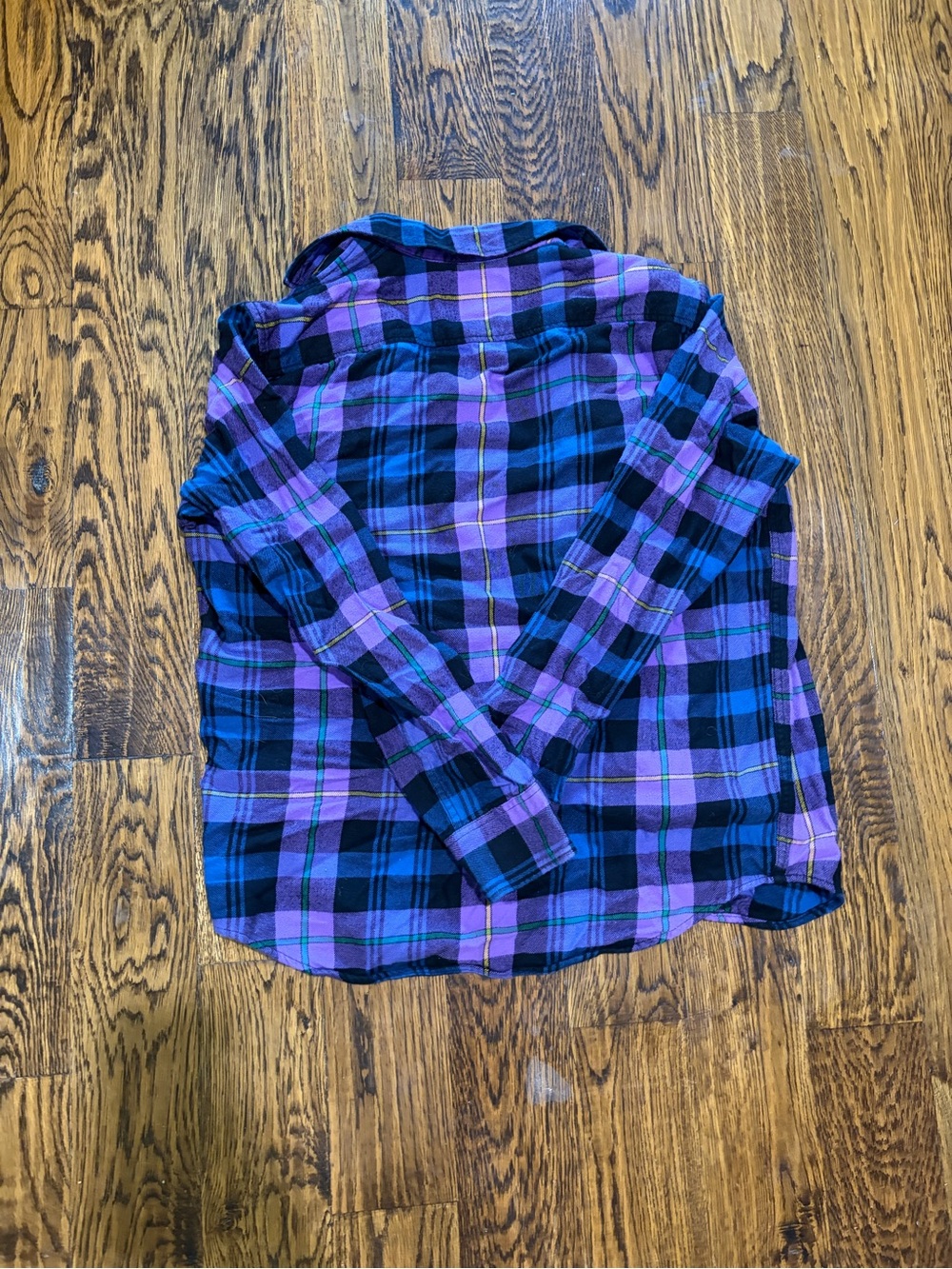 American Eagle Outfitters Purple, Black & Blue Plaid Shirt - Picture 3 of 3